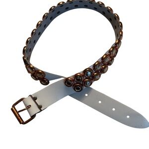 ATTAQUE 80s Vintage Metal & Leather Belt White copper size large Australia